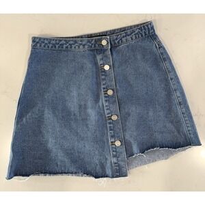 MISSGUIDED Women's Size 8 Denim Button up Jean Skirt Raw Uneven Hem Line